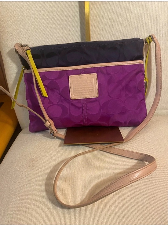 Coach Handbags - Coach Purple Crossbody with Pale Pink Trim and Yellow Accents EUC